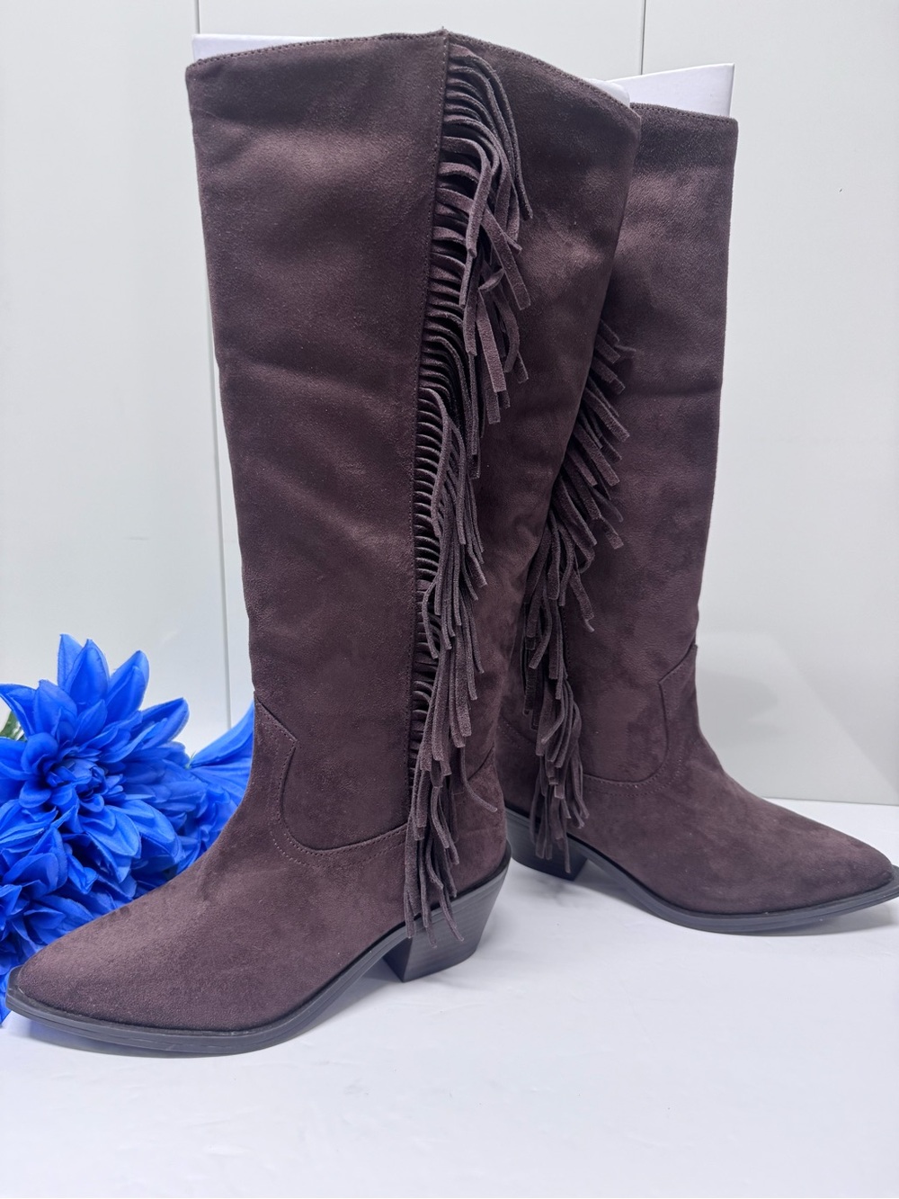 🤠NWT MICROSUEDE WESTERN FRINGE BOOTS - Picture 5 of 7